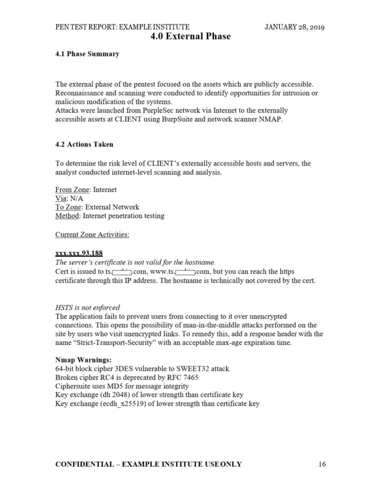 External phase - penetration testing report