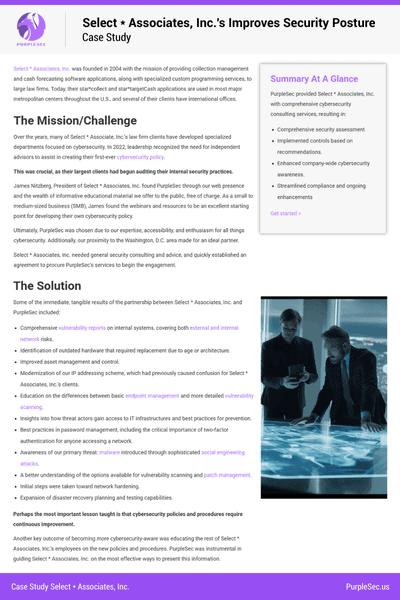 Select Associates Inc Case Study