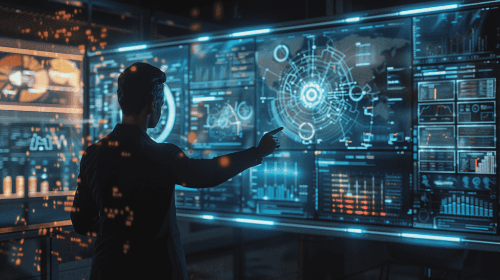 a human analyst reviewing digital forensics on a large screen